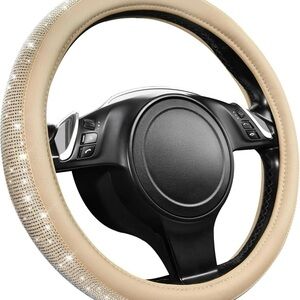 Beige and Rhinestone Steering Wheel Cover
